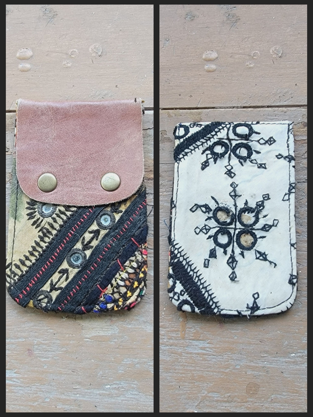 Free People embroidered banjara boho repurposed vtg leather wallet card case